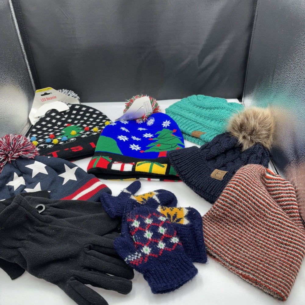 One Lot Of Winter Hats, And Gloves, Some‎ New, Some Slightly Used 1725